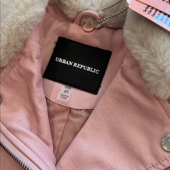 Urban Republic pink leather jacket. With faux fur collar. Size 2T. NWT. - Picture 2 of 3